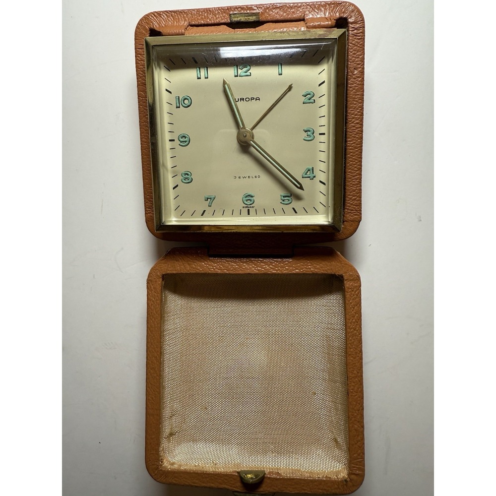 Vintage EUROPA Travel Clock Diplomat Alarm Wind-up Pocket Clock 2 jewels Germany